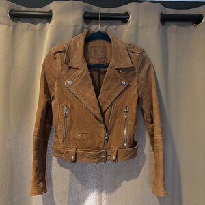 Blank NYC saddle brown suede leather motorcycle jacket, size xsmall